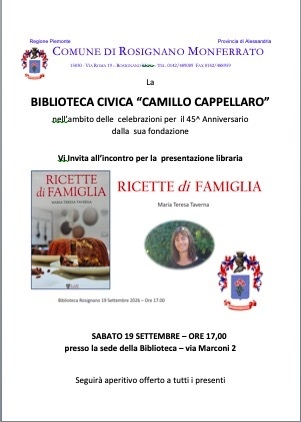 Presentazione &laquo;Ricette di famiglia&raquo; l'autrice Maria Teresa Taverna